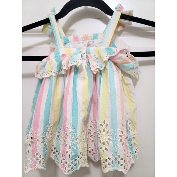 Baby Girls Striped Sundress With Bow Straps 3-6 Months Colorful Pastel Design 10 - Picture 3 of 9